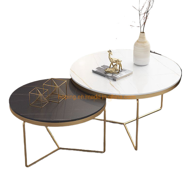 French Center Hall Table for Sale Modern Luxury Big Round Marble Coffee Table of Mirror Glass Top