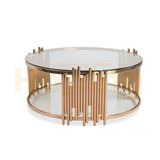 Cylinder Shape Design Two-Layer Clear Glass Coffee Table with Stainless Steel Frame for Living Room Hotel Lobby