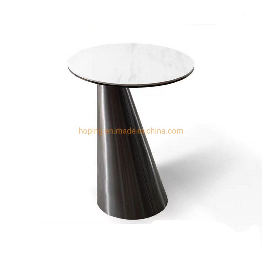 Italian Style Furniture Simple Marble Top Side Table Corner Table Coffee Table Tea Table with One Strong Black Stainless Steel Leg