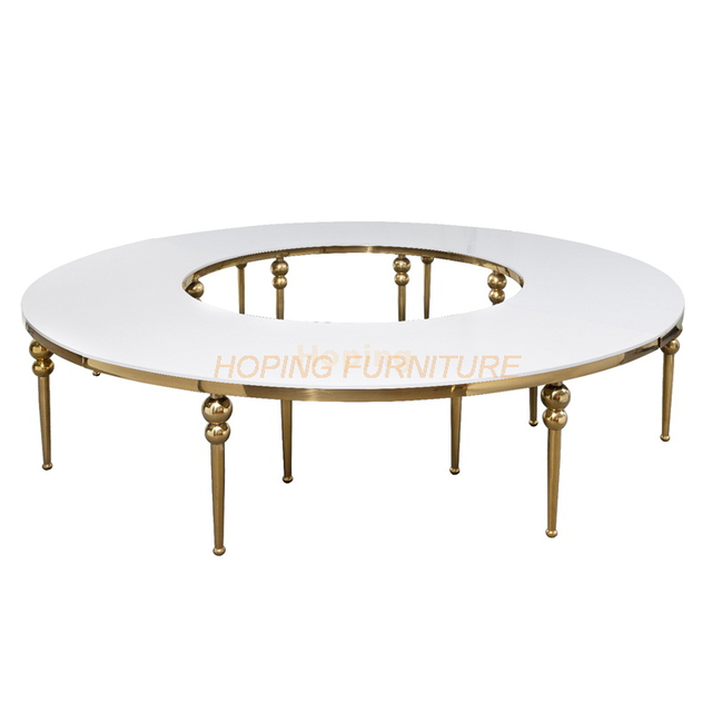 Large Round Dining Table with MDF Top and Stainless Steel Legs for Restaurant Wedding Banquet 