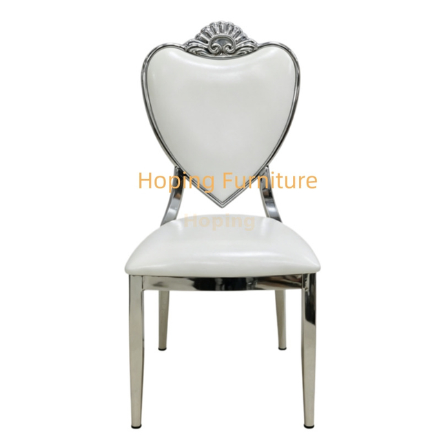 Rental Fancy Sliver Heart Chairs Modern Dining White Chairs Royal Dining Room Furniture Throne Moveable Cushion Wedding Chair