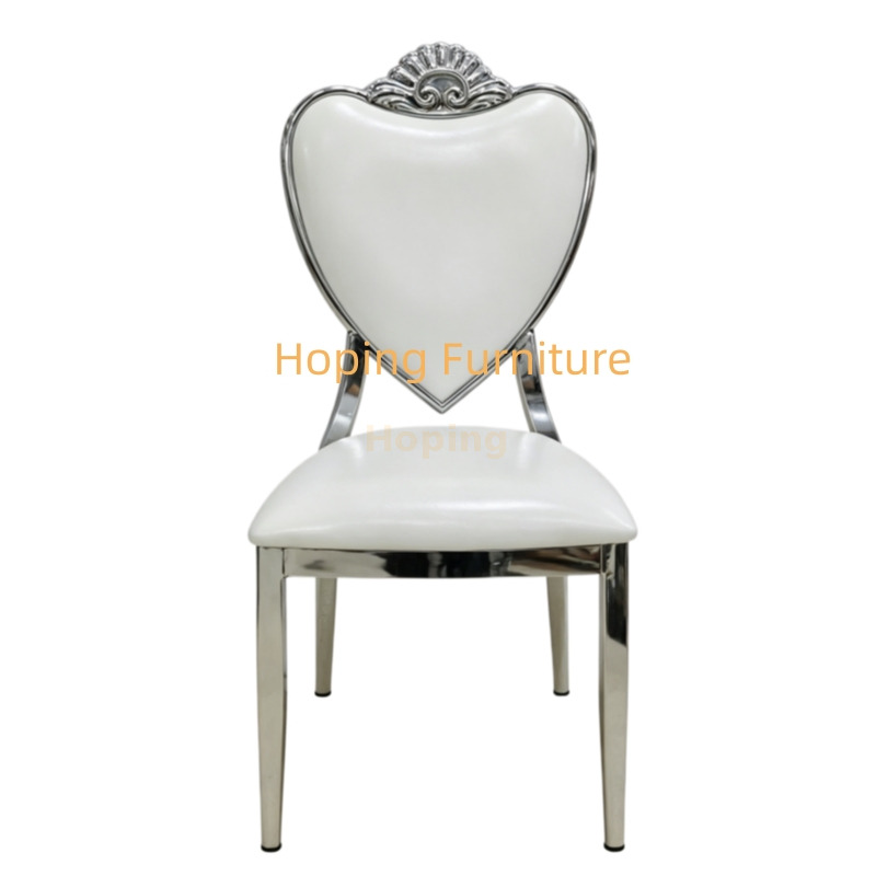 Rental Fancy Sliver Heart Chairs Modern Dining White Chairs Royal Dining Room Furniture Throne Moveable Cushion Wedding Chair