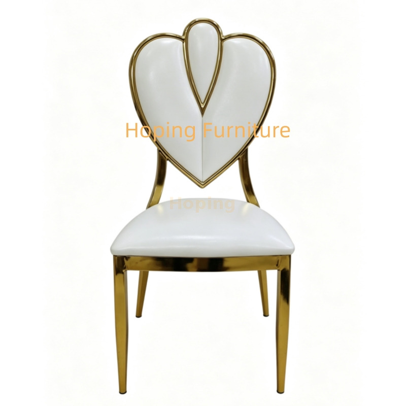 New Design Gold Frame Event Rental Wedding Chromed Metal Dining Chair Love Heart Back Living Room Chair