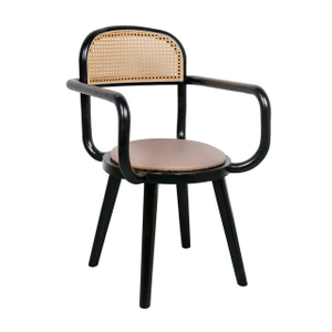 Nordic Solid Wood Armchair Modern Restaurant Furniture Rattan Backrest Dining Chair Fabric Seat Bar Stool