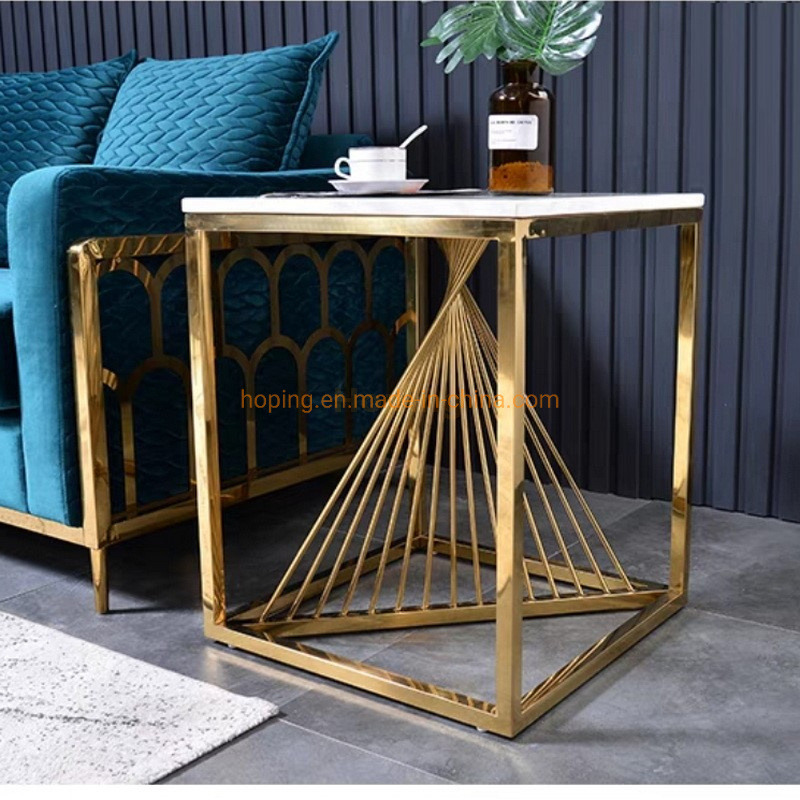 Modern Furniture Home Center Coffee Table White Marble Top Stainless Steel Golden Color Coffee Side Table