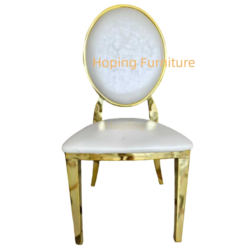 26 Year New White Banquet Wedding Dining Chair Gold Metal Frame Luxury China Banquet Accent Chairs