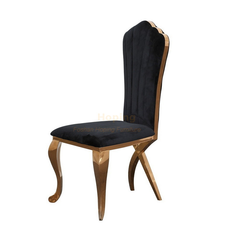 Antique Dining Table and Chairs Hotel Furniture Steel Black Velvet Dinner Chairs