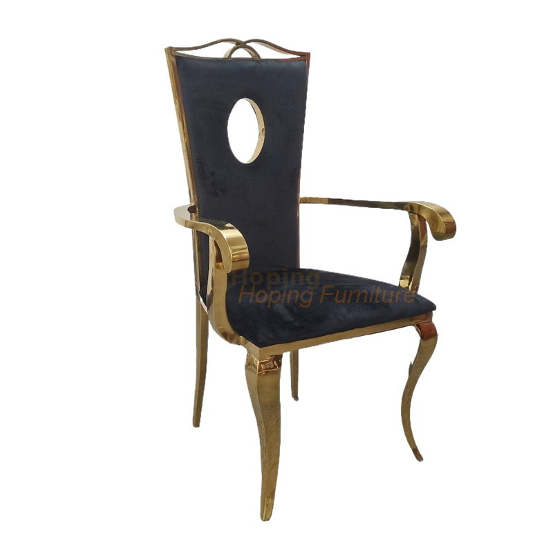Hotel Banquet Chair Modern Black Velvet Armchair with Golden Stainless Steel Legs