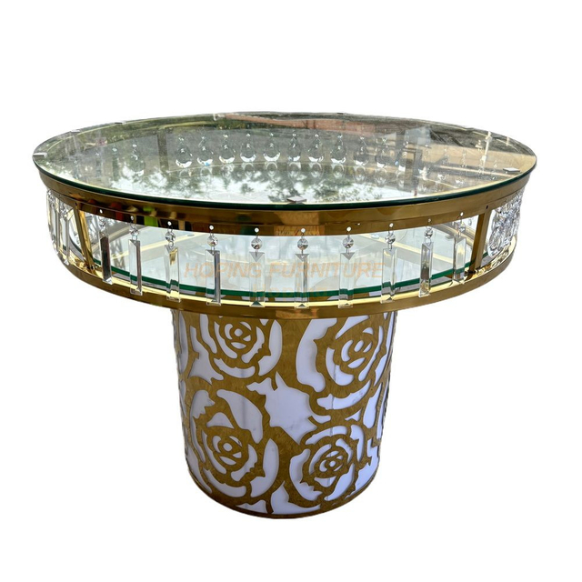 Canton Fair Modern Flower Cake Table Round Mirror Wedding Table Set for 4 Events Restaurant Wedding Banquet Table