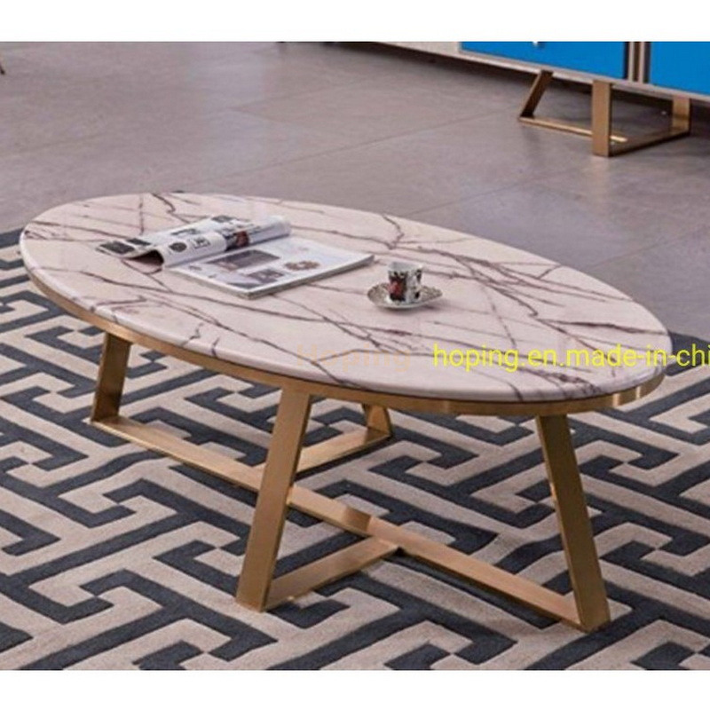 Marble Glass Oval Round Top Coffee Side Table Metal Stainless Steel Frame Crate Coffee Table