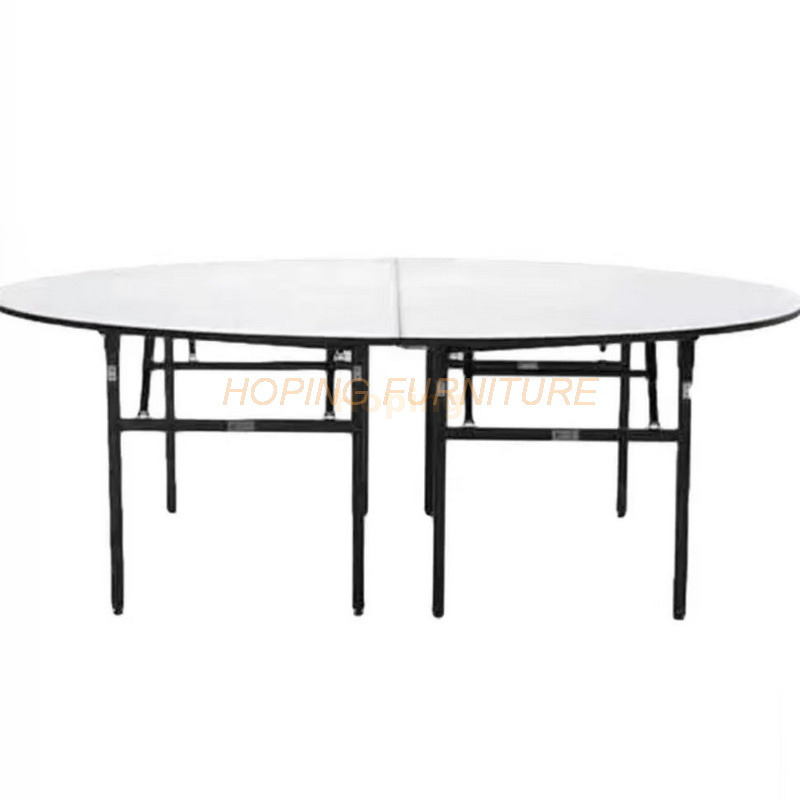 Wholesale Round Wooden Top Waterproof PVC Cover Foldable Restaurant Oudoor Dining Table in Metal Frame