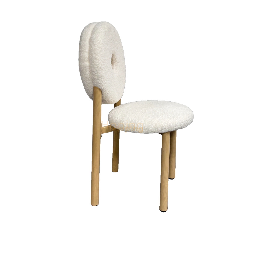 Nordic Cream White Fabric Home Dining Chair Bedroom Makeup Donut Chair