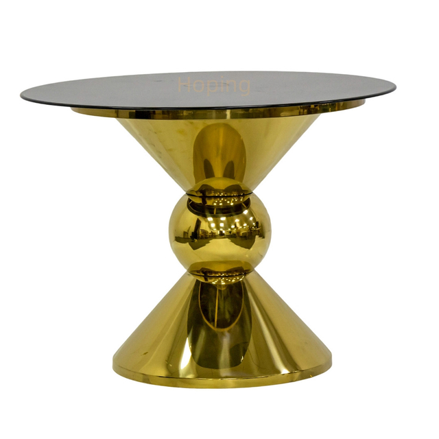 Golden Stainless Steel Base Luxury Reception Round Glass Top Wedding Table for Party Wedding