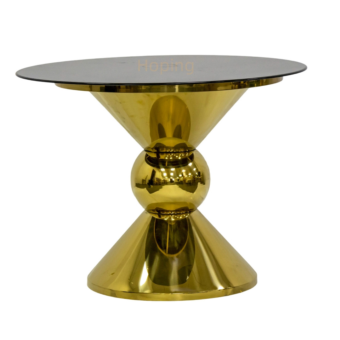 Golden Stainless Steel Base Luxury Reception Round Glass Top Wedding Table for Party Wedding