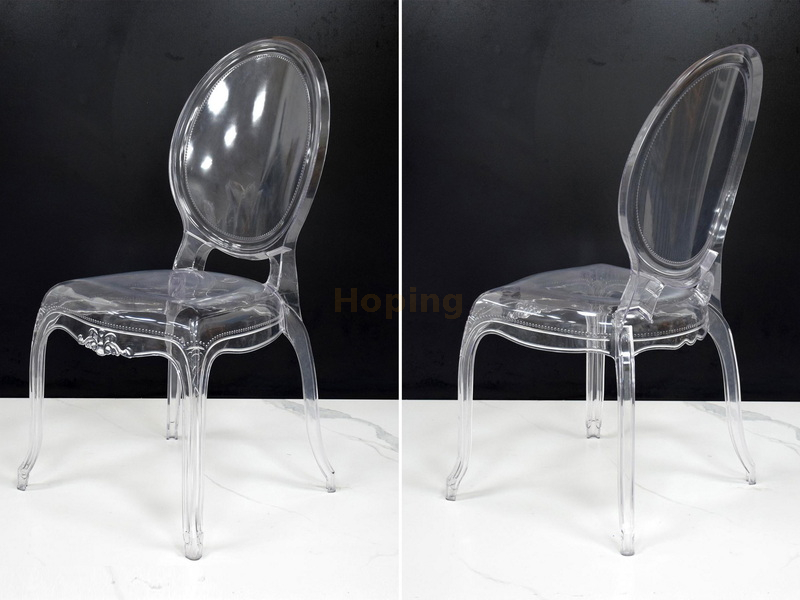 Full Moon Shape Back Transparent PC Resin Dining Chair for Party Banquet Wedding 