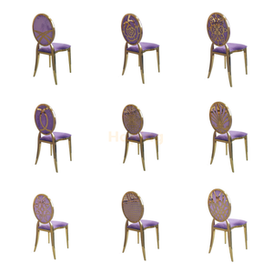 Purple Velve Dining Chair with Stainless Steel Frame and Back Pattern Prints for Restaurant Hotel Wedding Event
