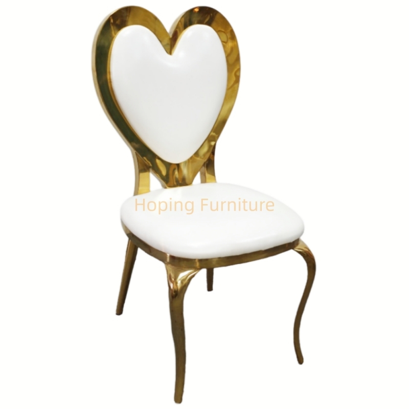 Heart Back Chair with Gold Legs Metal Wedding Event Party Hotel Dining Chair