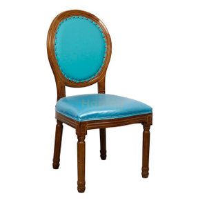 Round Back Wood Frame Chair with PU Seat and Back for Wedding Dining Banquet Louis Back Chair 