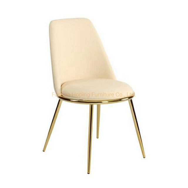 Hotel Furniture Modern Dining Room Chair Polished Gold Metal Legs Beige Nordic Chair