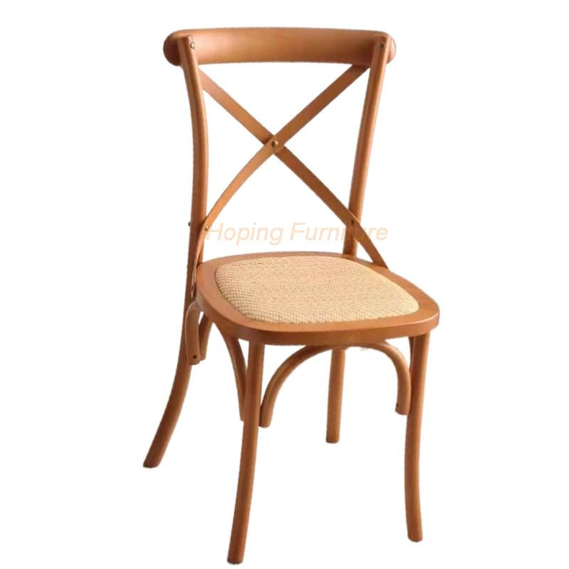Hotel Chair Cross Back Decoration Brown Wood Dining Chairs for Rental
