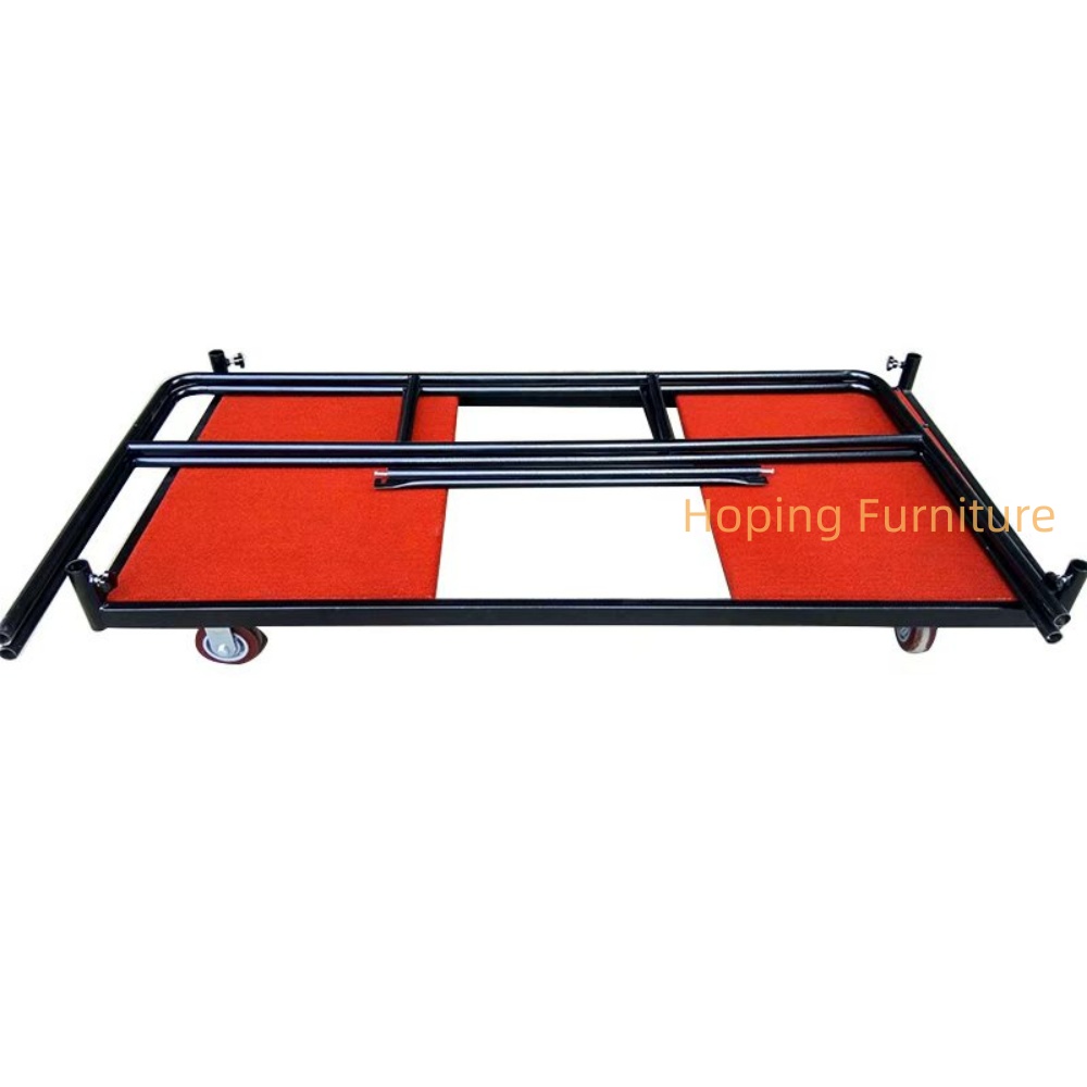 Strong Iron Round Table Trolley Folding Transport Wheeled Vehicle for Hotel Restaurant Cart