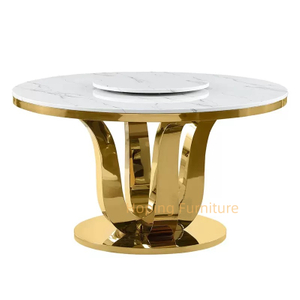 Round Folding Table with 4 Padded Chairs Golden Leg Dining Table with Marble Top for Living Room Restaurant Wedding Banquet Stone Top Dining Table