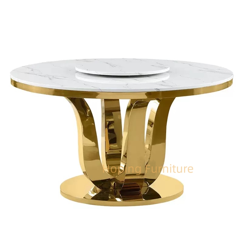 Round Folding Table with 4 Padded Chairs Golden Leg Dining Table with Marble Top for Living Room Restaurant Wedding Banquet Stone Top Dining Table