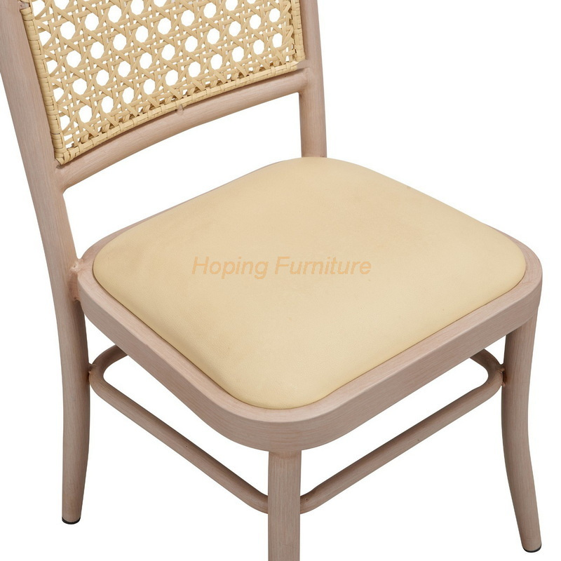 Square Ratten Back Dining Chair with Wood Grain Metal Frame and PU Seat