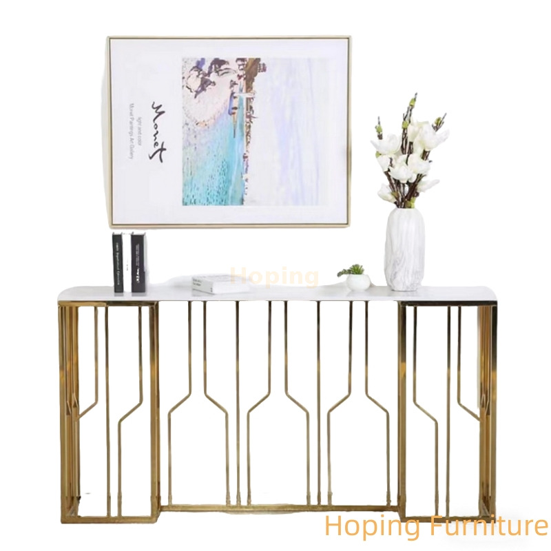 Modern Furniture Luxury Hall Side Table for Living Room Gold Stainless Steel Hotel Project Console Table