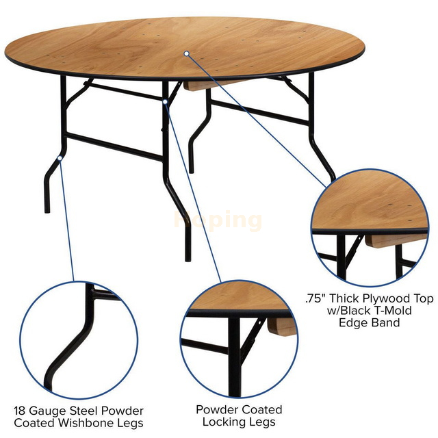 Cheap Round Plywood Table with Powder Coated Legs for 8-12 People