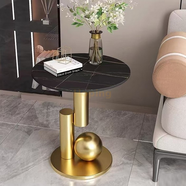 50cm Round Sofa Side Table Living Room Center Table Nightstand with Gold Stainless Steel Base