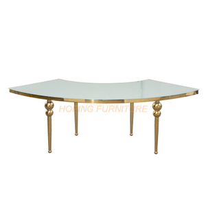 Half Round Glass Top Dining Table Wedding Feast Restaurant Table with Golden Stainless Steel Frame