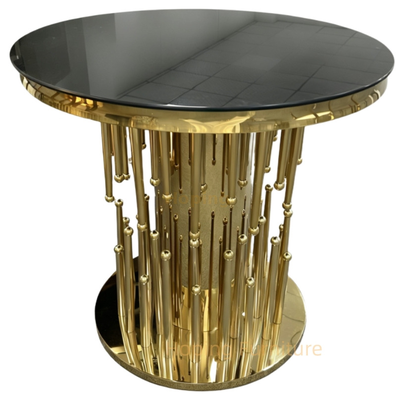 Luxury Round 2 Seater Dining Table for Home Hotel Banquet Events Round Cake Table Italy Gold Stainless Steel Black Glass Top Dining Table 80 Coffee Table