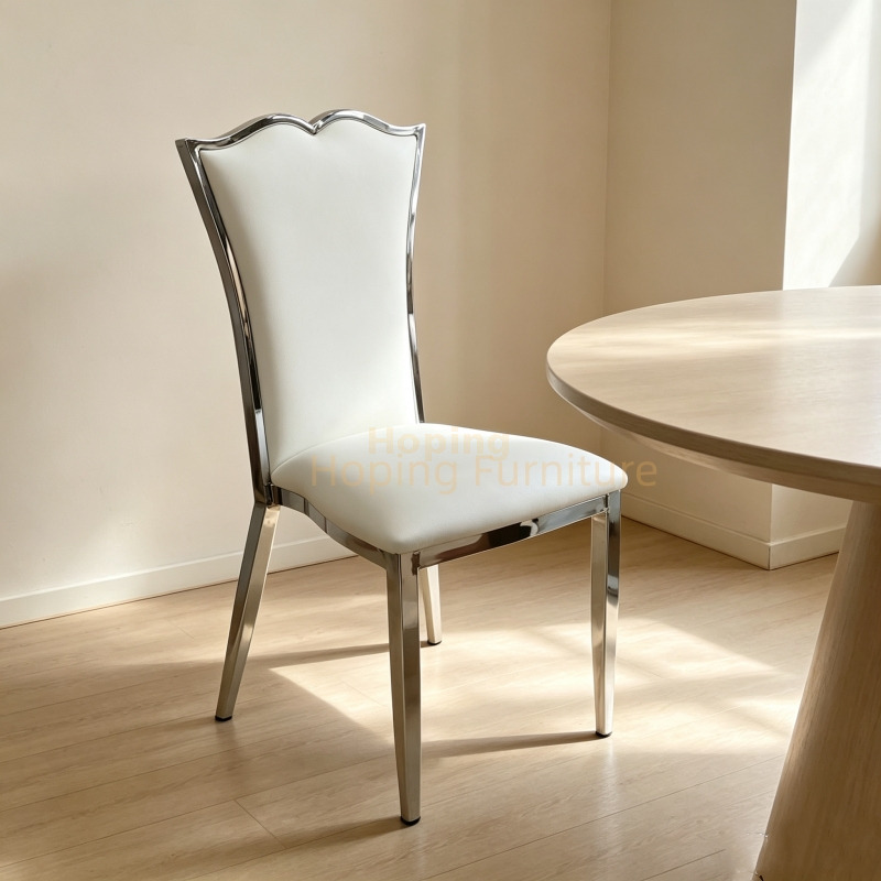 Iron Frame High Back Banquet Chair White PU Upholstered Event Dining Chair for Hotel Party Wedding Chair