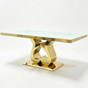Luxury Square Table for 8 Rectangular Dining Table with Tempered Glass Unique Sculpted Mirror Gold Stainless Steel Base for Villa Hotel Banquet Table