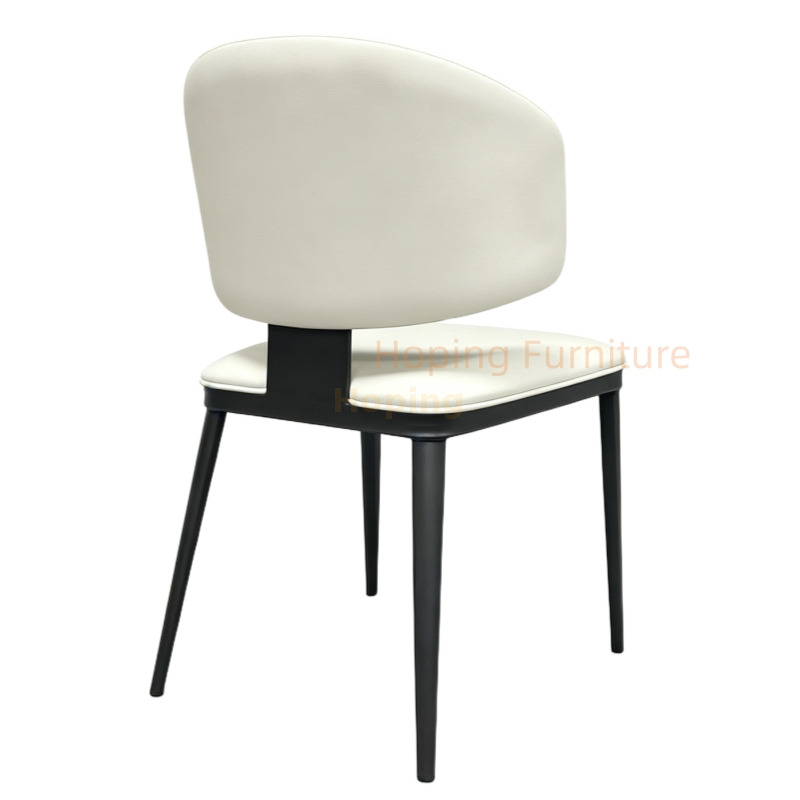 Modern Cream PU Leather Dining Chair Black Metal Legs Curved Split Back Restaurant Hotel Side Chair