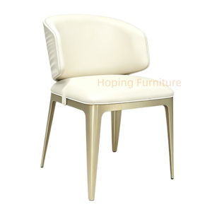 Modern Upholstered Dining Chair Champagne Gold Metal Leg Cream PU Leather Side Chair Stainless Steel White Leather Dining Chair for Hotels