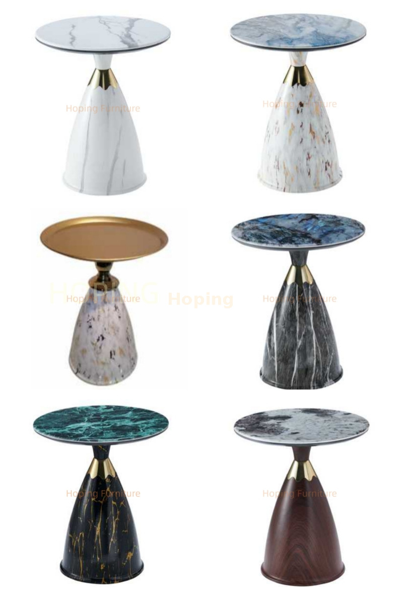Modern Green Marble Top Black Gold Cone Base Side Table Round Dining Room Home Coffee Table
