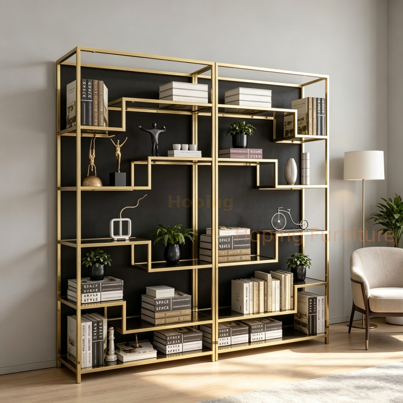 Stainless Steel Rack Display Bookshelf Multi Function Metal Modern Gold Color Floor Shelves Display Shelf Organizer Bookcase