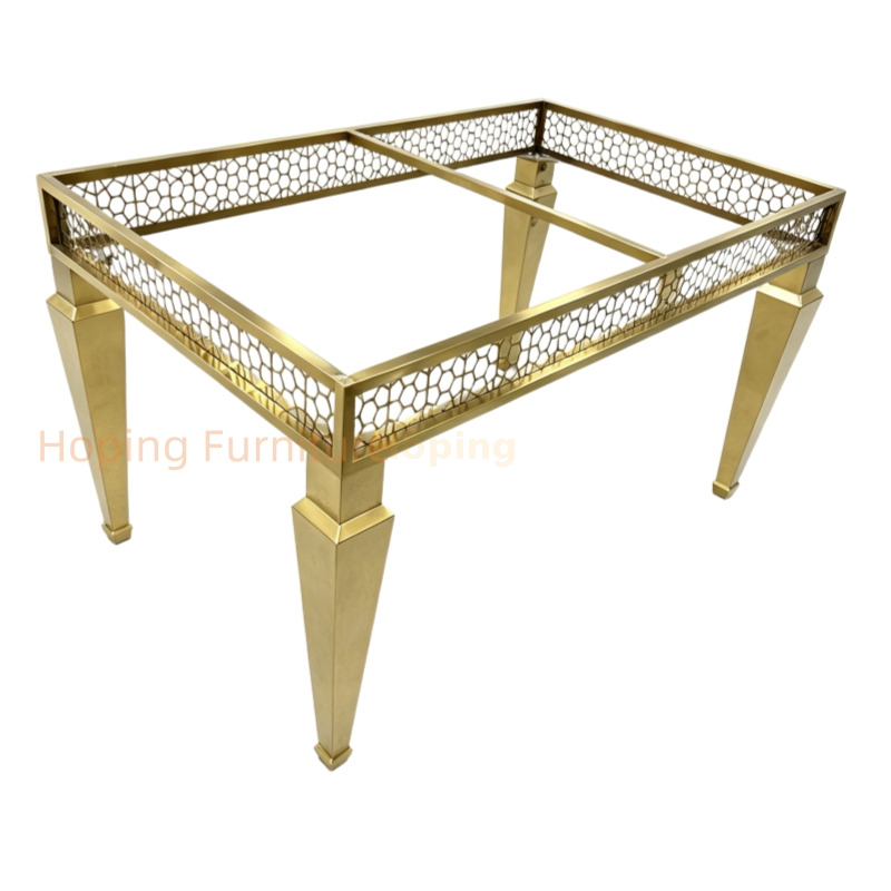 Gold Stainless Steel Square Dining Table 1.5m Black Glass Top Elegant Luxury Wedding Banquet Event Table