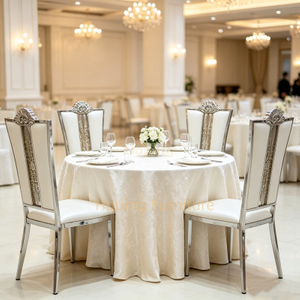 Hotel Restaurant Dining Chair with Iron Frame Wedding Banquet Chair Ornate Carved High Back Event Chair White PU Decorative Wedding Chair