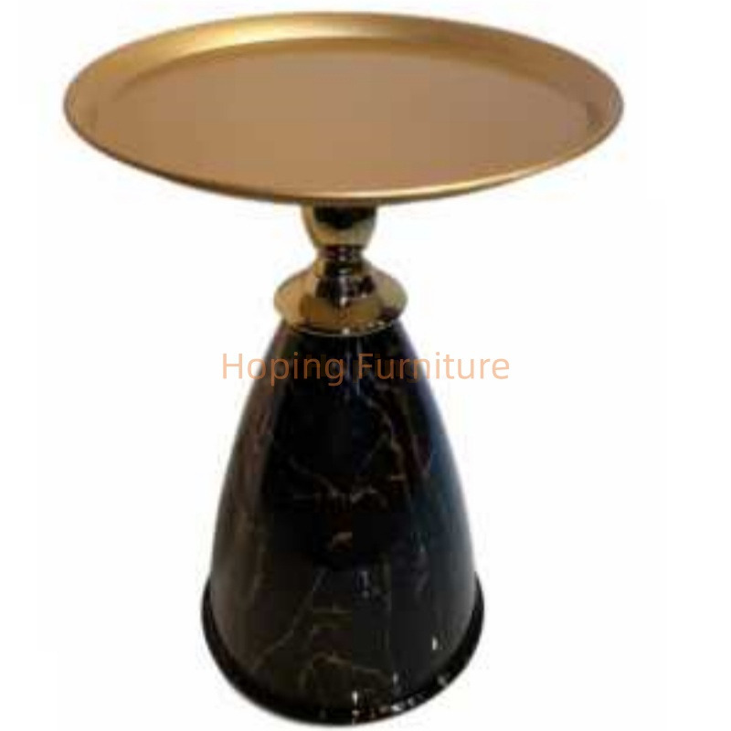 Golden Metal Cone Side Table Blue Stone Top Round Modern Coffee Table