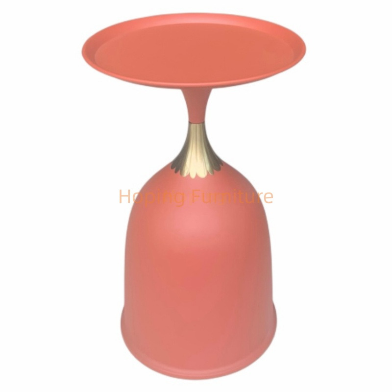 Matte Red Bell Shaped Nightstand Metal Tray Top Small Sofa Side End Table with Gold Detail Coffee Table for Home Bedroom Hotel Restaurant
