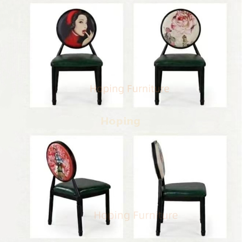 Vintage Distressed European Dining Chairs Retro Upholstered Side Chairs for Milk Tea Nail Salon Cafe Hot Pot BBQ Restaurant Chairs