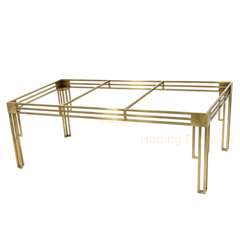 Modern 8FT Glass Top Banquet Table with Golden Stainless Steel Frame Wedding Rectangular Table Seats 12 Guests for Event Restaurant Dining Table
