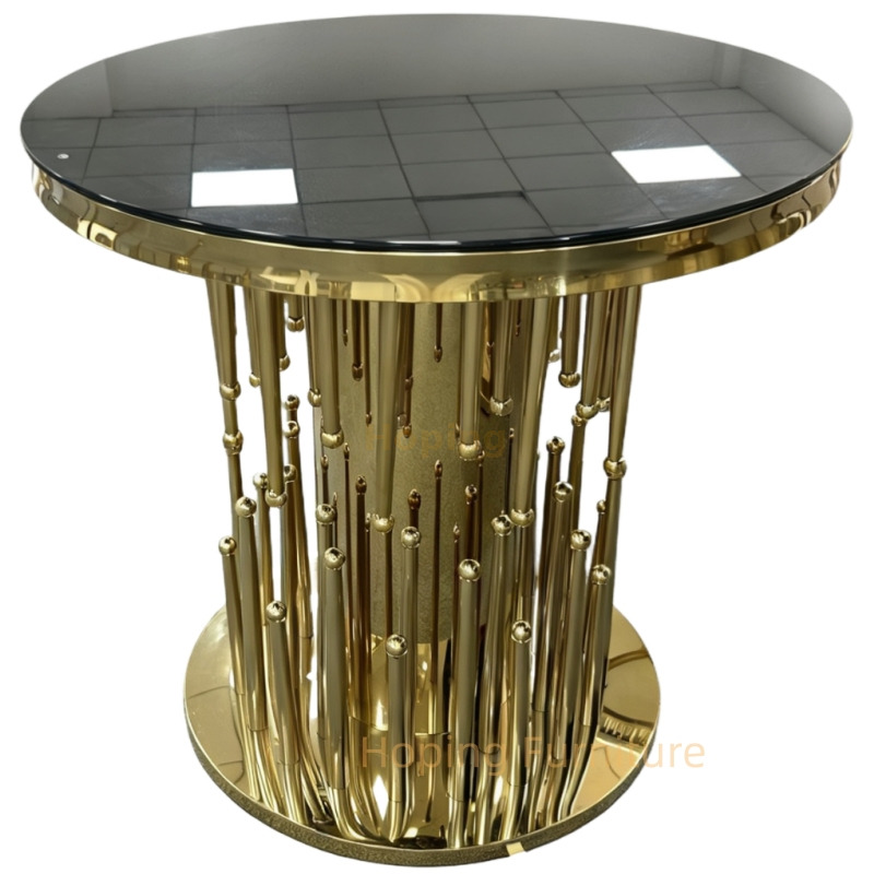 Luxury Round 2 Seater Dining Table for Home Hotel Banquet Events Round Cake Table Italy Gold Stainless Steel Black Glass Top Dining Table 80 Coffee Table