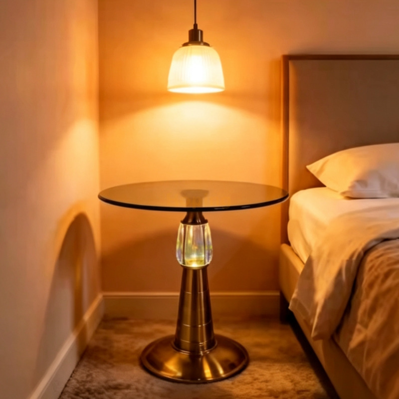 Elegant MID Century Low Round Glass Top Coffee Table for Stylish Homes Event Illuminated Bluetooth Music Cocktail Table End Table