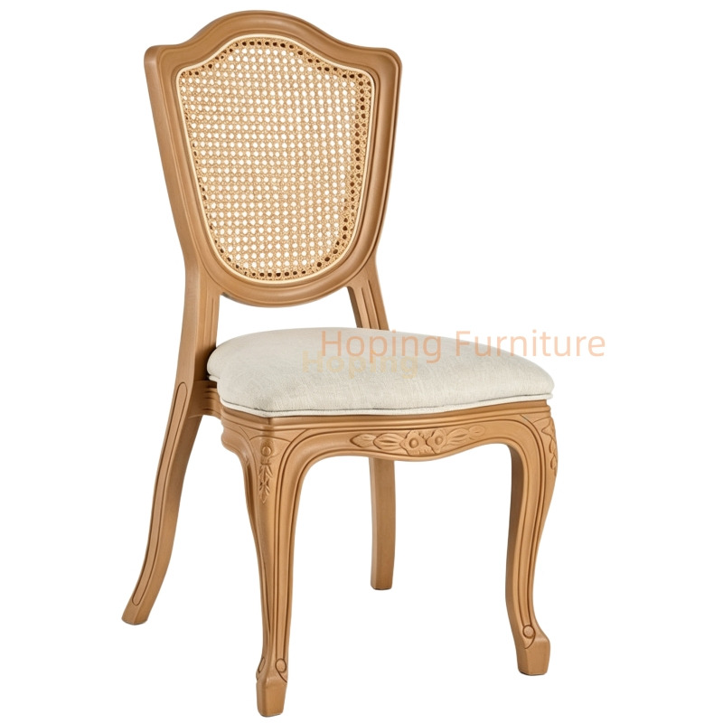 Faux Wood Plastic Dining Chair Imitation Rattan Shield Back Event Chair for Wedding Party Restaurant Outdoor Chair
