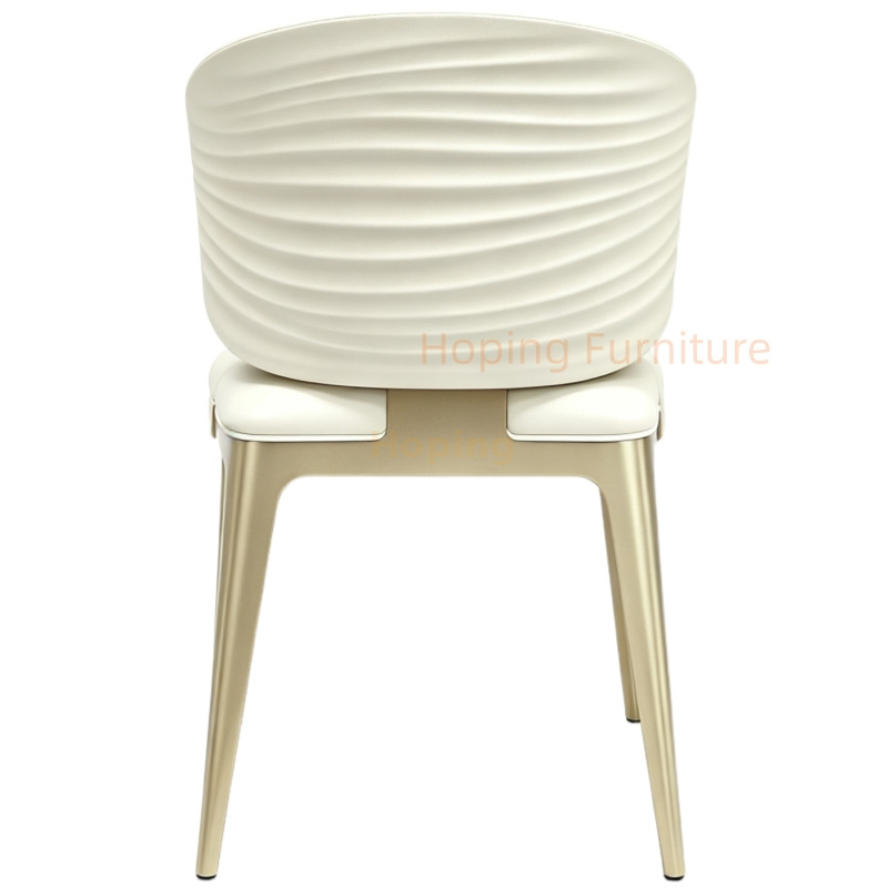 Modern Upholstered Dining Chair Champagne Gold Metal Leg Cream PU Leather Side Chair Stainless Steel White Leather Dining Chair for Hotels