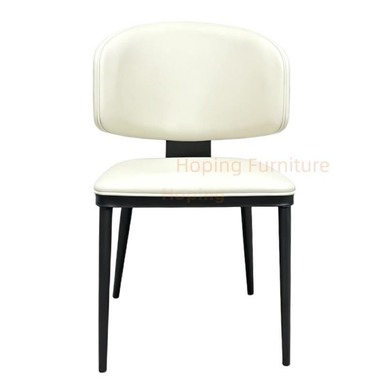 Modern Cream PU Leather Dining Chair Black Metal Legs Curved Split Back Restaurant Hotel Side Chair